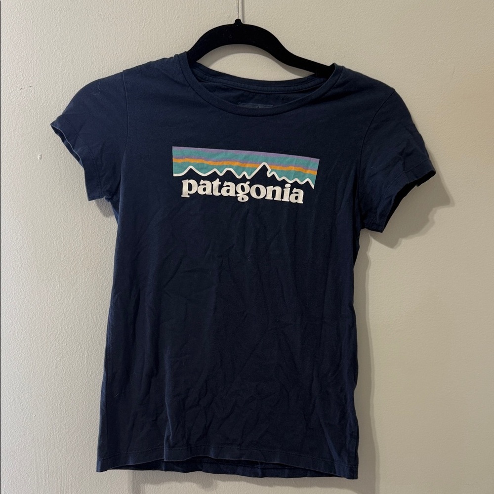 Patagonia Little Girls Dark Blue Logo Tee Large 10